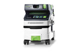 Compact Festool CTM MIDI-I 15L M Class Dust Extractor in use with hoses and tools stored nearby