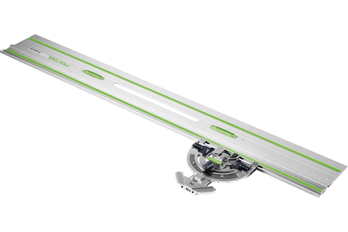 Festool FS Guide Rail Adjustable Angle Stop for precise angled cuts with -60° to +60° range, repeat accuracy, and quick-clamping lever