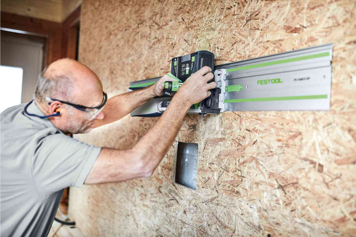 Festool FS Guide Rail Adhesive Pads Pack of 30 in use on a wooden floor for precise cuts