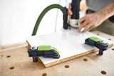 Festool Lever Clamp for MFT Table in use on workbench with 20mm Dog Holes