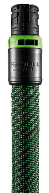 Festool Anti Static Connecting Sleeve with Bypass for Extractor D 27mm in use with bayonet fitting on suction hose and power tool connector