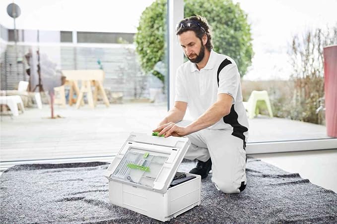 Festool Systainer3 SYS 1.5 Medium with lid compartment, tools underneath and accessories on top, organized and within easy reach