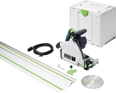 Festool TS 60K 168mm Plunge Cut Saw in Systainer with 1400mm Rail on white background