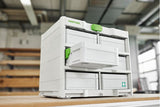 Festool Systainer SYS3 S76 TRA Storage Box shown from top angle, displaying compact size and handle for easy transportation