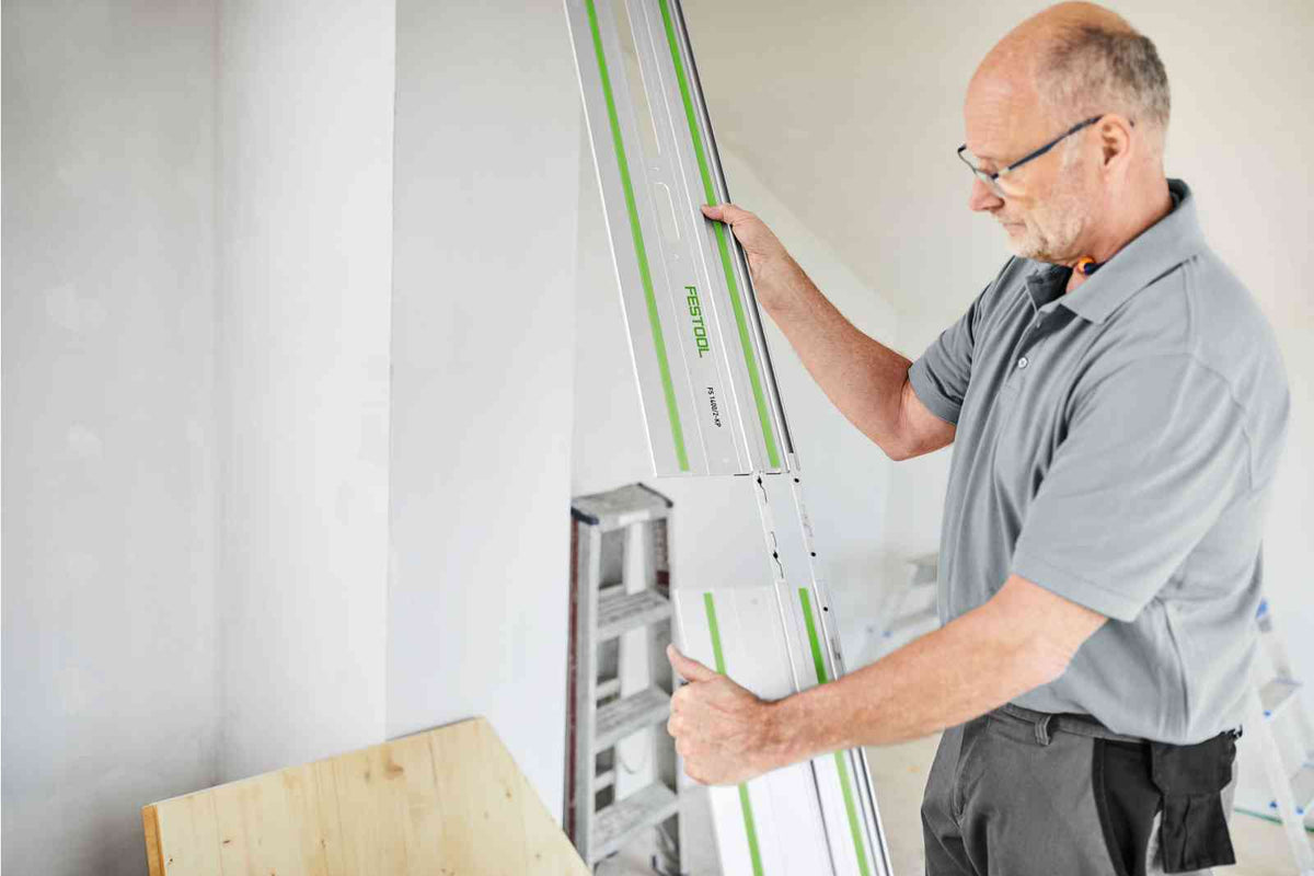 Festool FS 1400/2 Guide Rail Start Set showing two guide rails being coupled for extended length