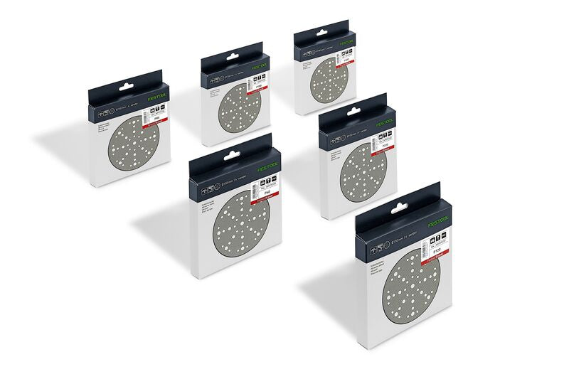 Festool Granat Abrasive Disc Starter Set 150mm 48 Hole, showcasing high-quality abrasives in action