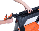 Pony Jorgensen 2-Piece Clamping Sawhorse with clamps and bench dogs, ideal for compact and sturdy woodworking support