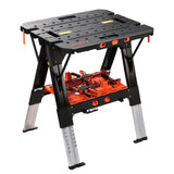Pony Jorgensen 2-IN-1 Clamping Worktable & Sawhorse in use with clamps and accessories