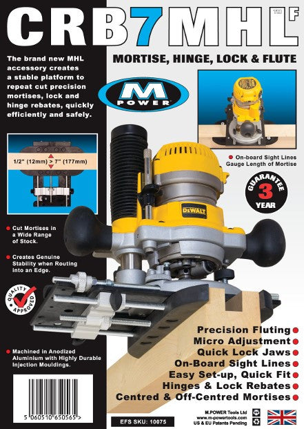 MPOWER CRB7 Router Base Mortice Hinge & Lock Jig Attachment in use with precision