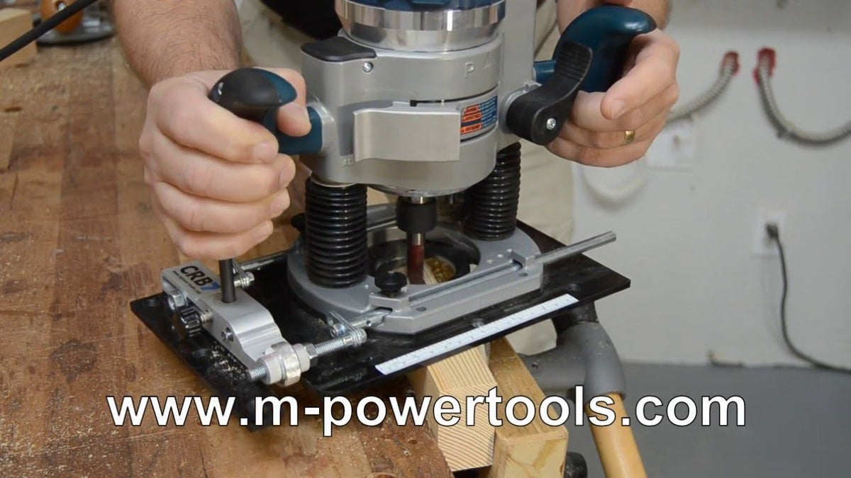 MPOWER CRB7 Router Base Mortice Hinge & Lock Jig Attachment, shown in use with precision and ease