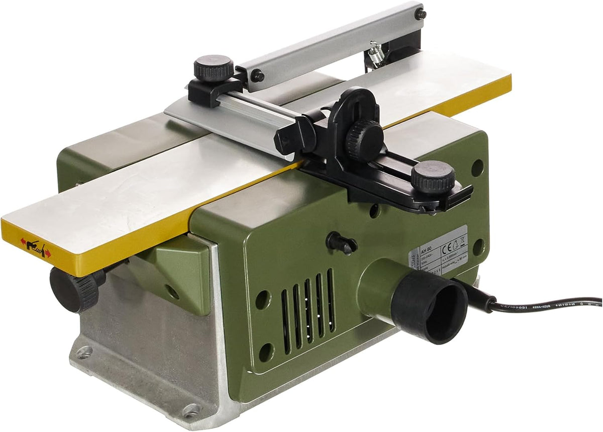 PROXXON AH-80 Micro Jointer Surface Planer 80mm, side view, showcasing sharp straight blade