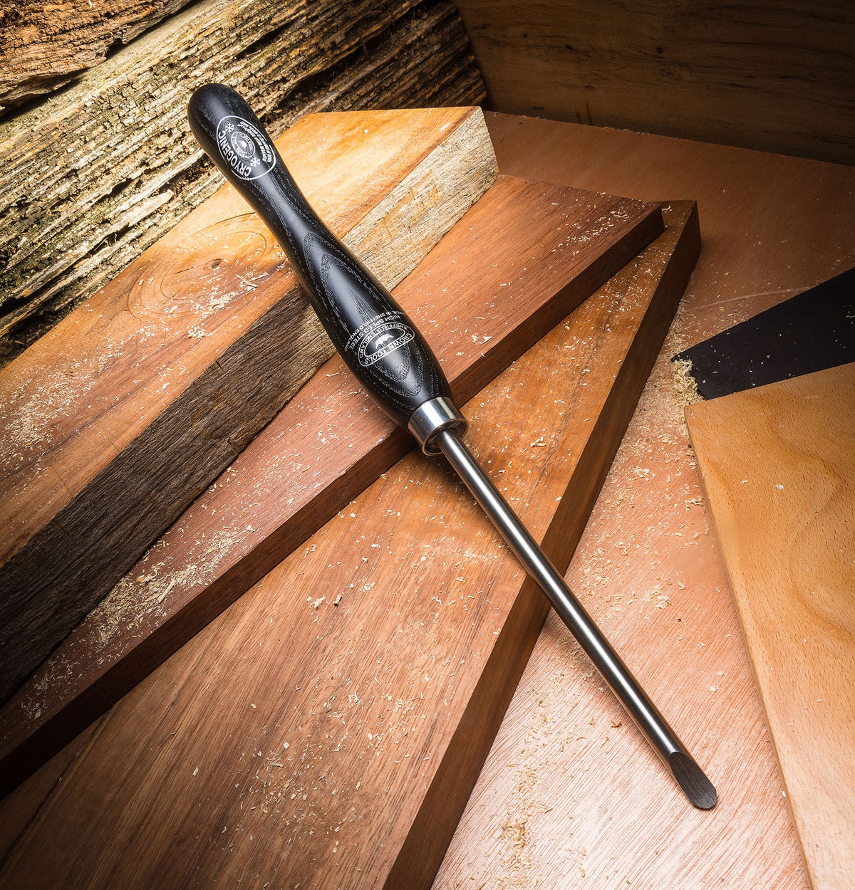 Crown Skewchigouge 190mm Blade M2 Cryogenic Steel Woodturning Tool in use by skilled craftsman