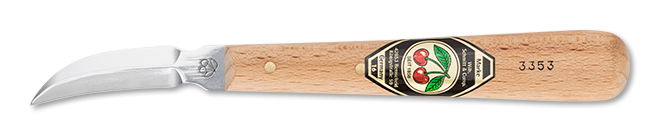 Kirschen Two Cherries #3353 Chip Carving Knife 38mm with Double Sided Curved Edge - Hornbeam Handle, German Steel Craftsmanship