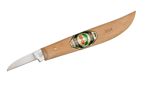Kirschen Two Cherries 3363 Chip Carving Knife with Round Neck - German steel, specialty carving tool with long Hornbeam Handle