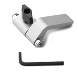 Heavy-duty aluminium flip stop for T-Track fences, self-squaring design, 19.5mm wide