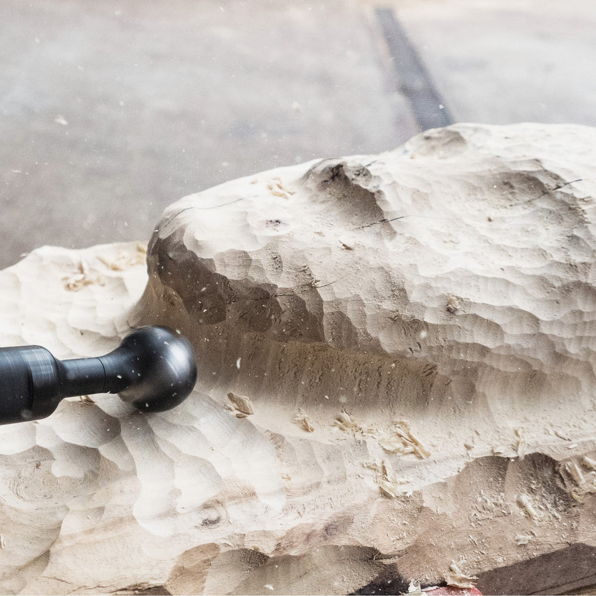 Arbortech Ball Gouge in action, creating smooth concave surfaces for woodworking projects
