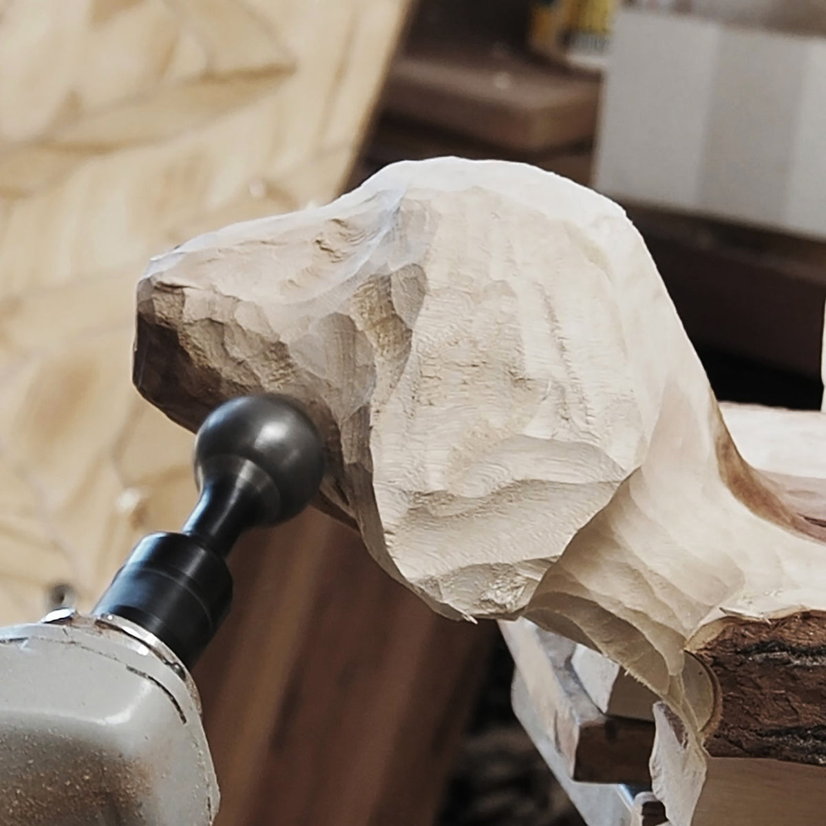 Arbortech Ball Gouge attachment carving concave surfaces in woodworking project