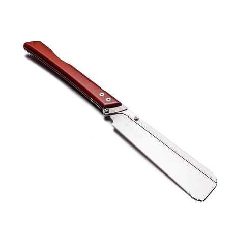 Compact folding Japanese saw with hardened teeth, ideal for woodworking