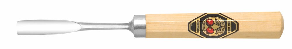 Kirschen Two Cherries #10 Short Bent Gouge Wood Carving Chisel in action, showcasing expert craftsmanship