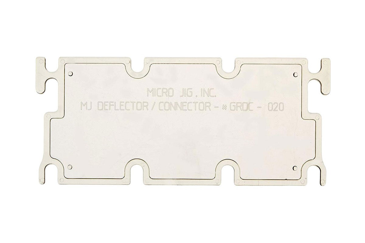 MicroJig GRR-Ripper Clear Deflector & Connector Attachment in use with GRR-Rip Block and GRR-Ripper, preventing material kickback