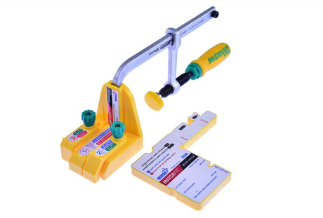 MicroJig MatchFit Table Saw Dado Stop Pro Set in use on a wooden board