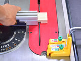 MicroJig MatchFit Table Saw Dado Stop Pro Set in action, creating precise dados and joinery