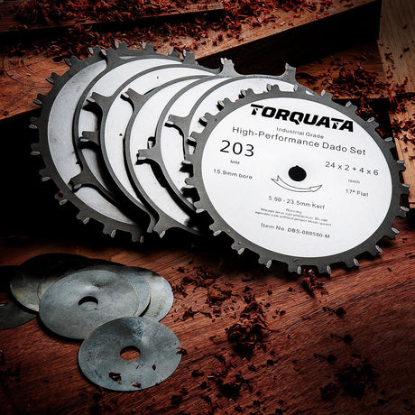 Torquata 8in Metric Dado Saw Blade Set with Shims & Chippers for precise woodworking
