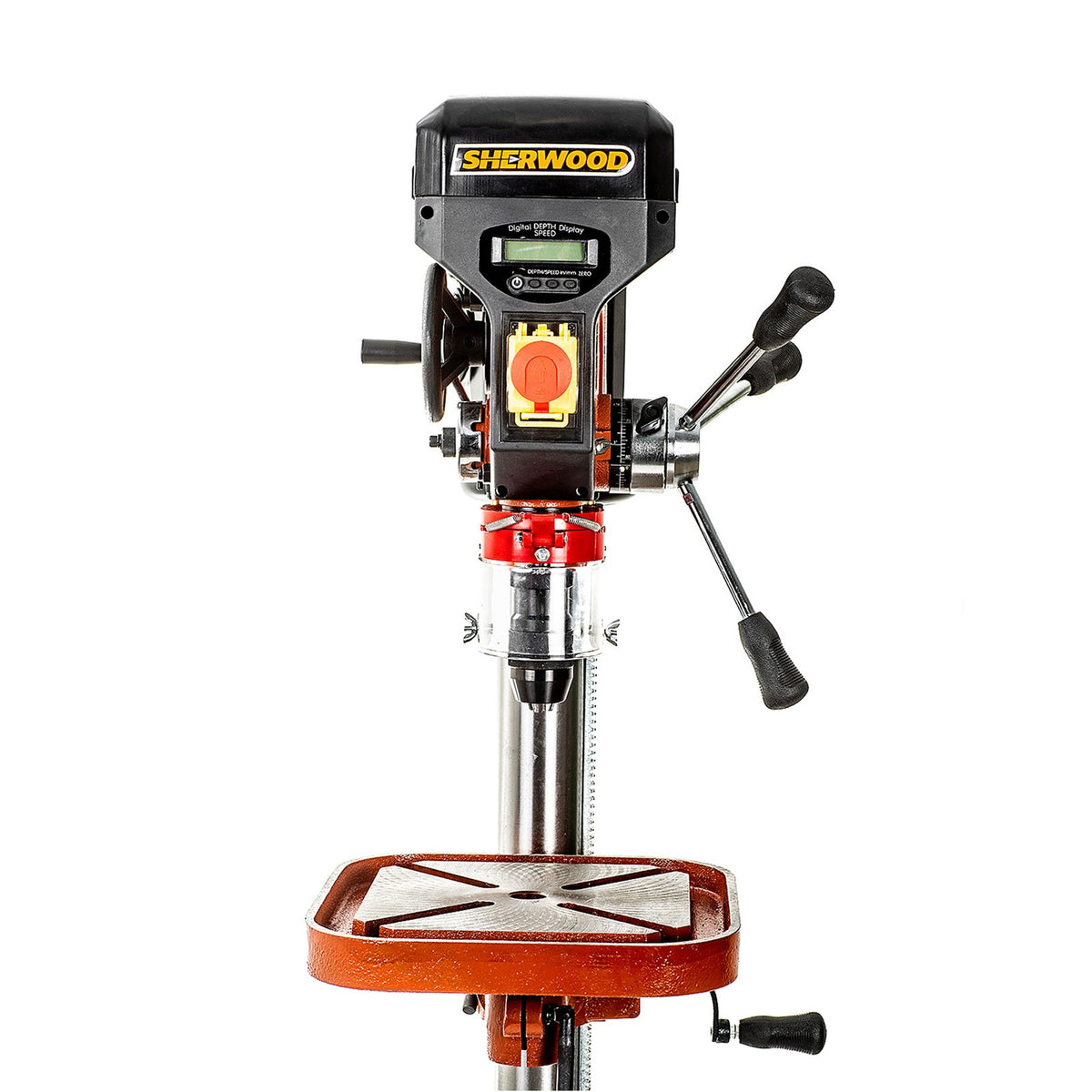 Sherwood Variable Speed Pedestal Drill Press 750W in workshop setting