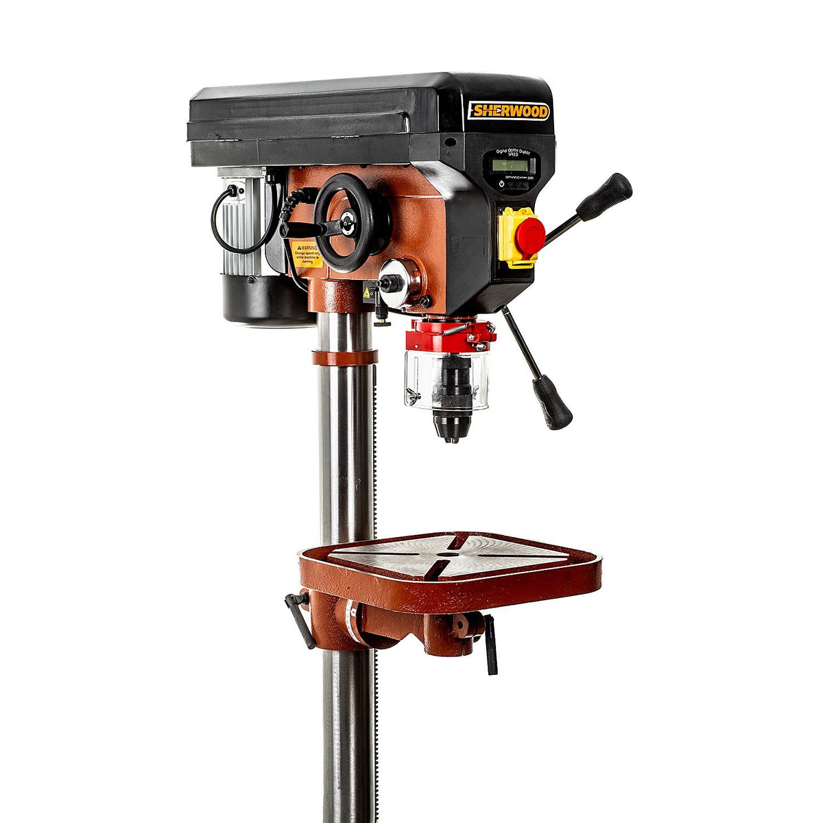 Sherwood 750W Variable Speed Pedestal Drill Press with Keyless Chuck in Australian workshop setting