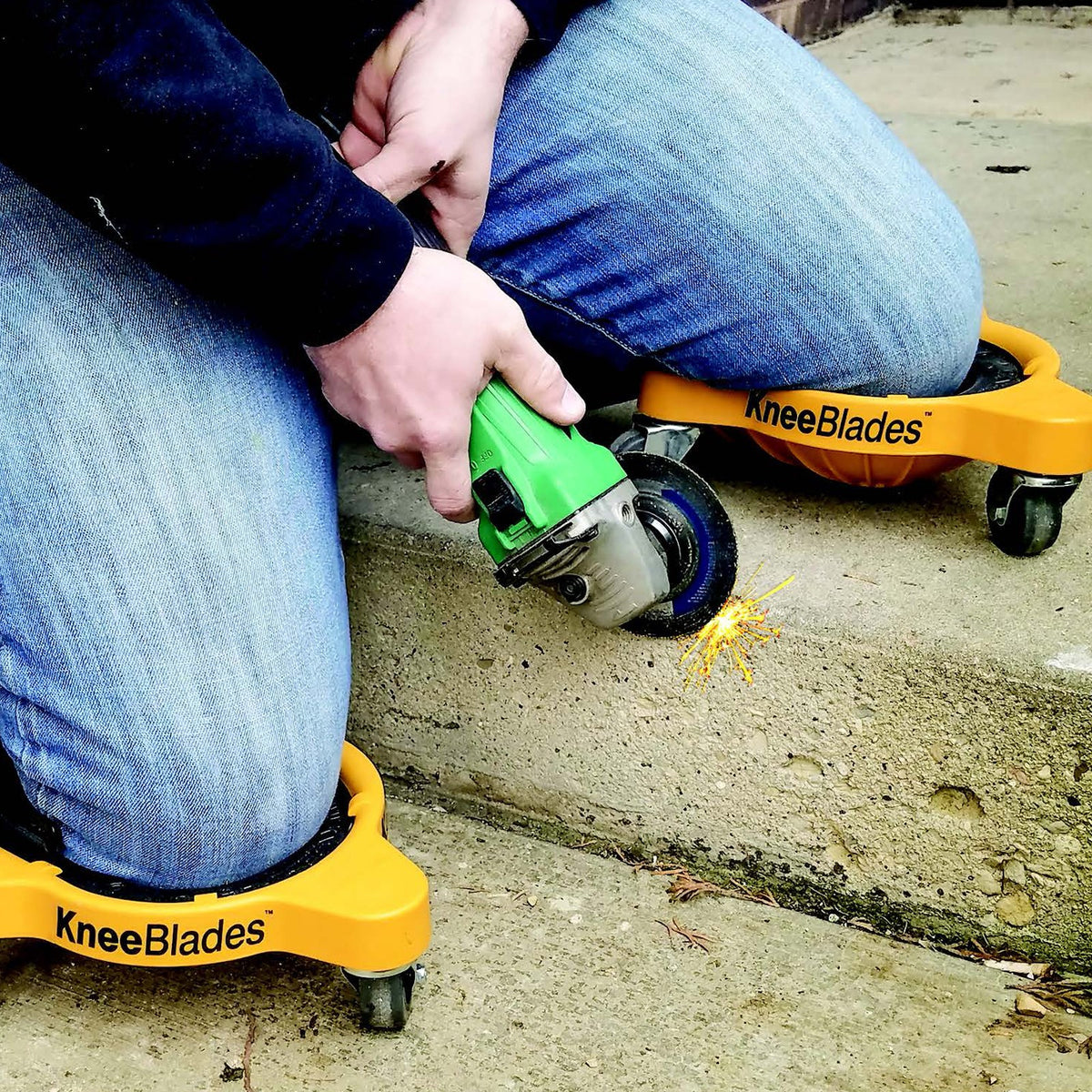 Milescraft KneeBlades Wheeled Knee Pads with Hook & Loop Strap in use on smooth surface