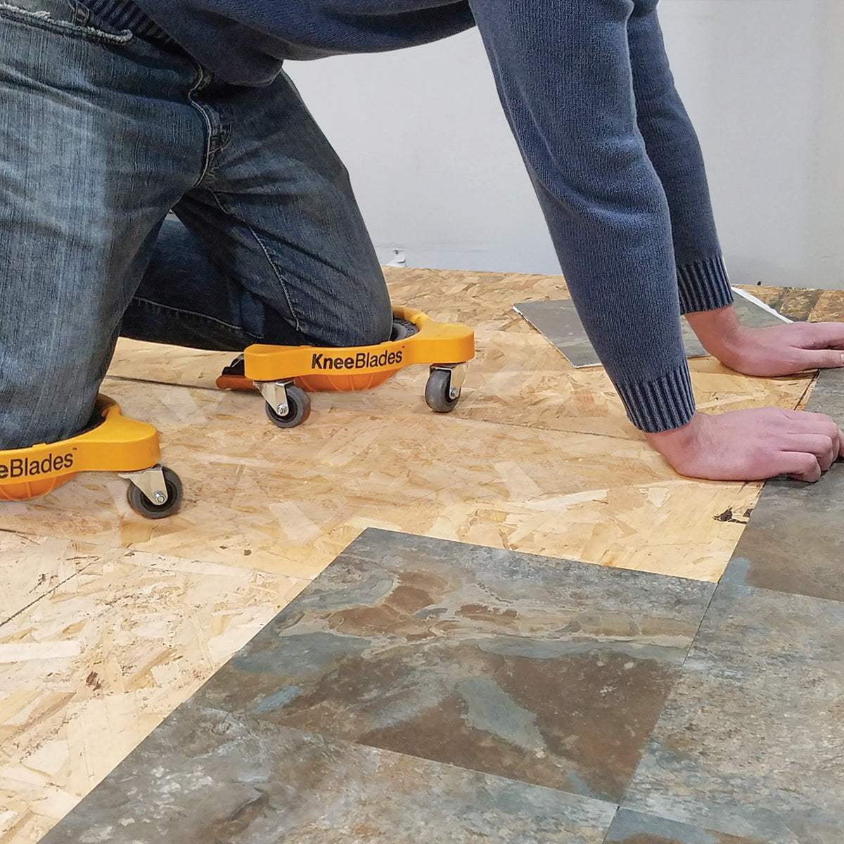 Milescraft KneeBlades Wheeled Knee Pads in action, providing balance and mobility