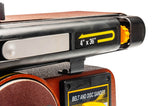 Sherwood 4 x 6in Benchtop Belt and Disc Sander 375W in operation on a wooden surface