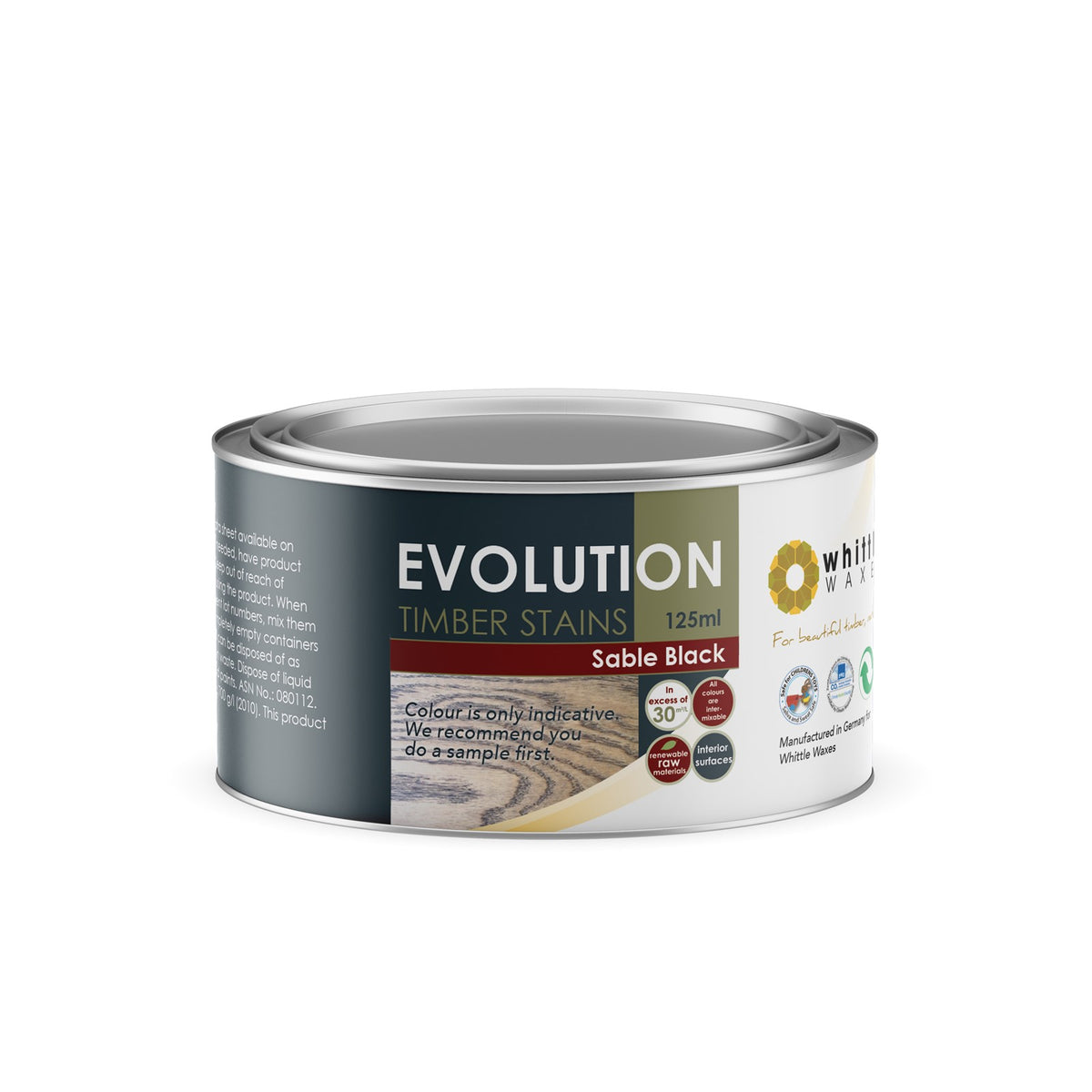 Whittle Waxes Evolution Sable Black colour stain on wood surface
