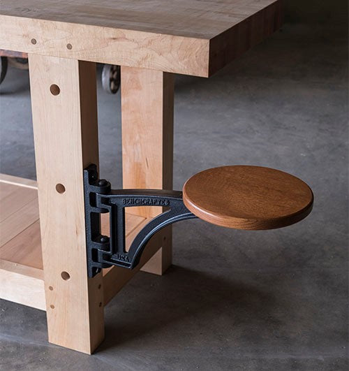 Benchcrafted Swing Away Seat Hardware for workbench - side view, showing attachment detail