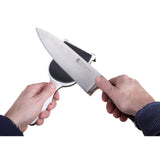 MPOWER FASTTRACK Knife Sharpener Jig 220 Grit Diamond Plate in use on kitchen knife