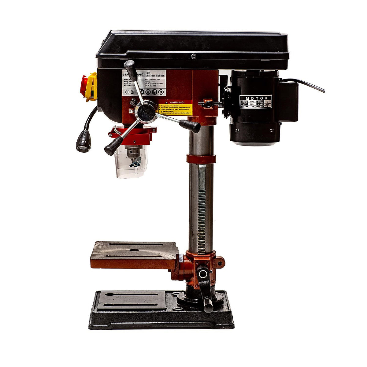 Sherwood Benchtop Drill Press DPB-375 375W Portable - Side view showing compact design and adjustable settings
