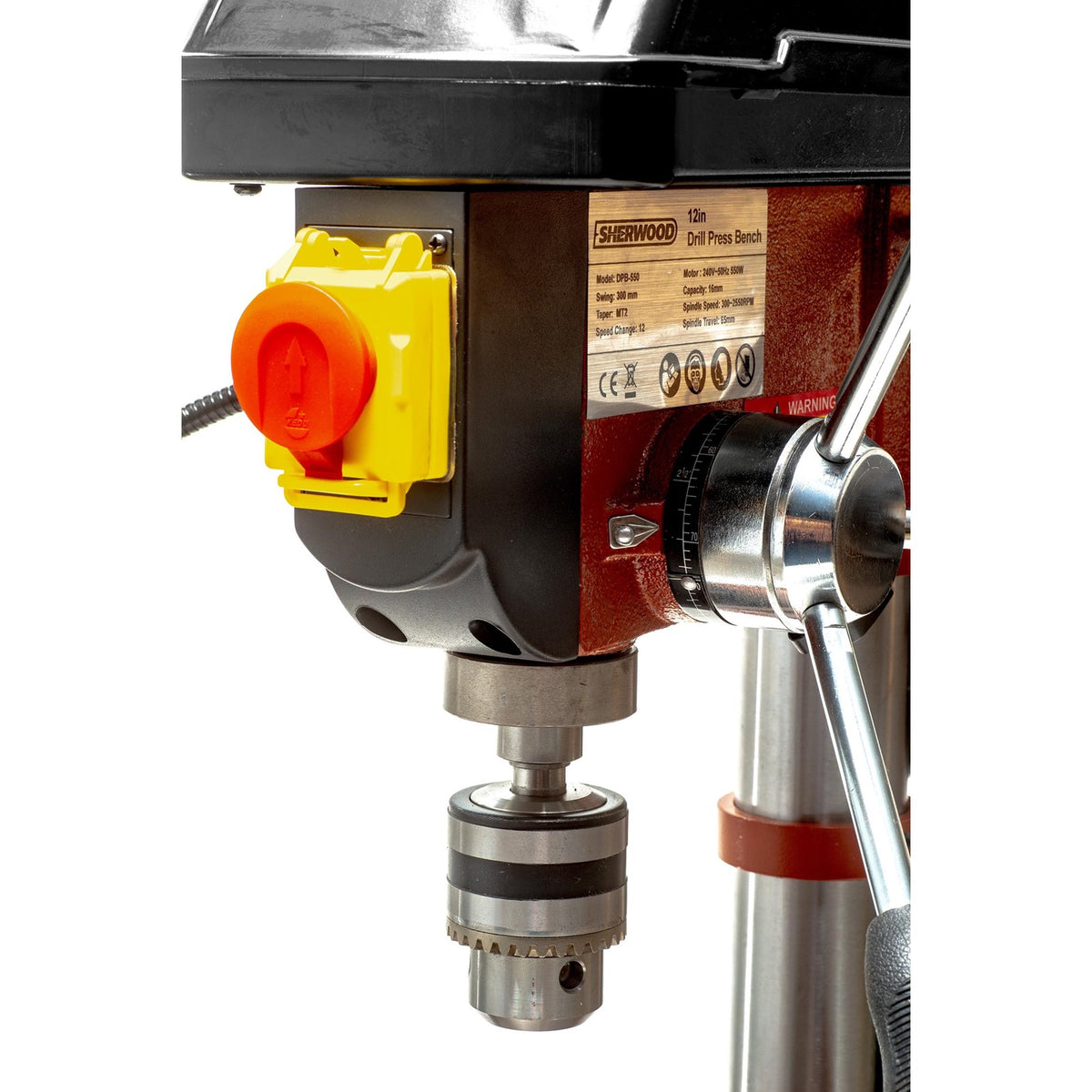 Sherwood 550W Benchtop Drill Press, compact design with powerful torque, perfect for woodworking tasks