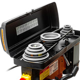 Sherwood Benchtop Drill Press 750W Portable, side view showing adjustable depth gauge and safety switch