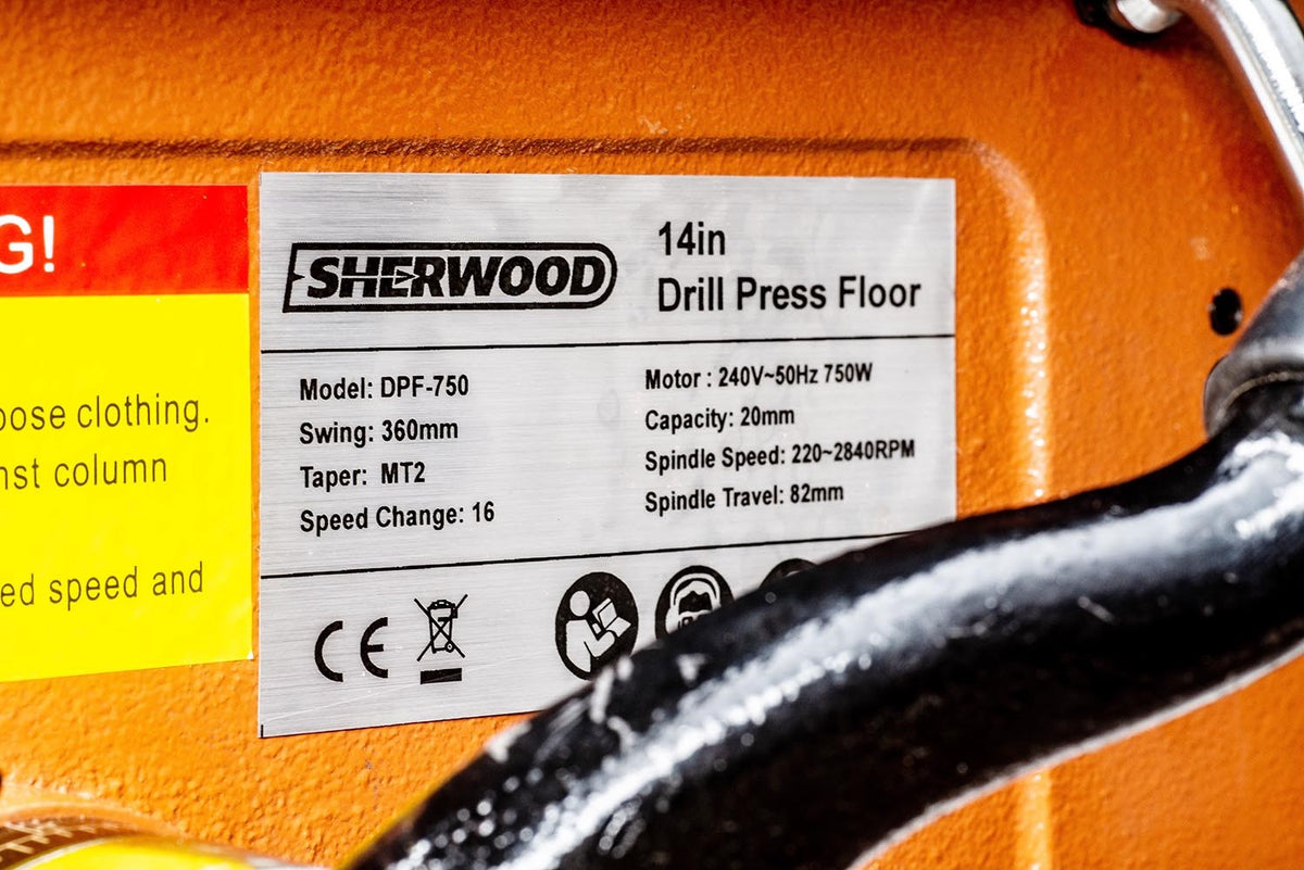 Sherwood 750W Floor Standing Pedestal Drill Press showcasing robust construction, precision engineering