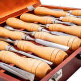 Baladonia Wood Carving Tools Starter Set of 12 in wooden storage case, ideal for beginners