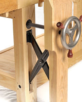 Benchcrafted Cast Iron Hardware Set for Roubo Split Top Bench, close-up detail of iron components