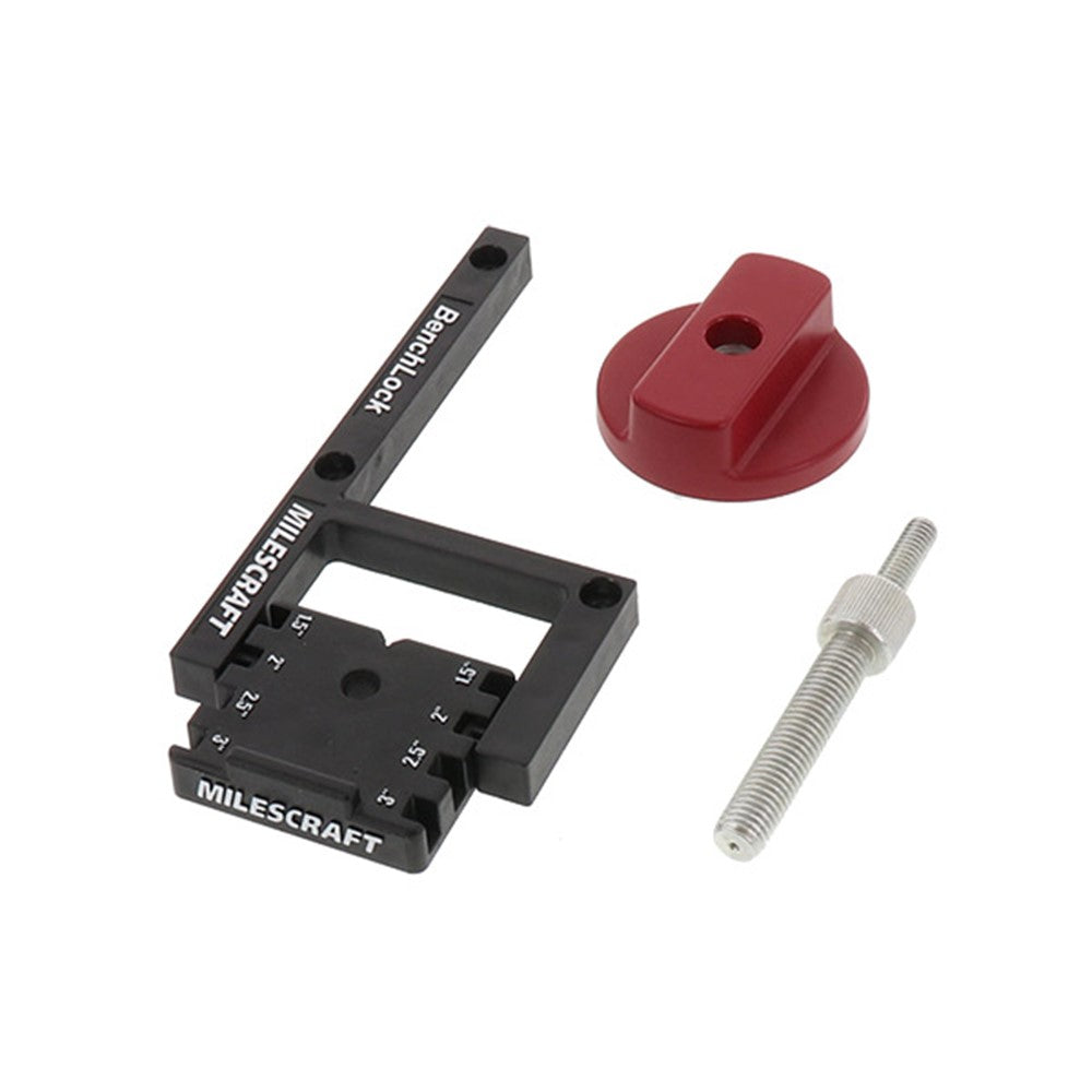 Milescraft BenchLock Dog Hole Workbench Clamping Jig setup with BenchClamp on workbench