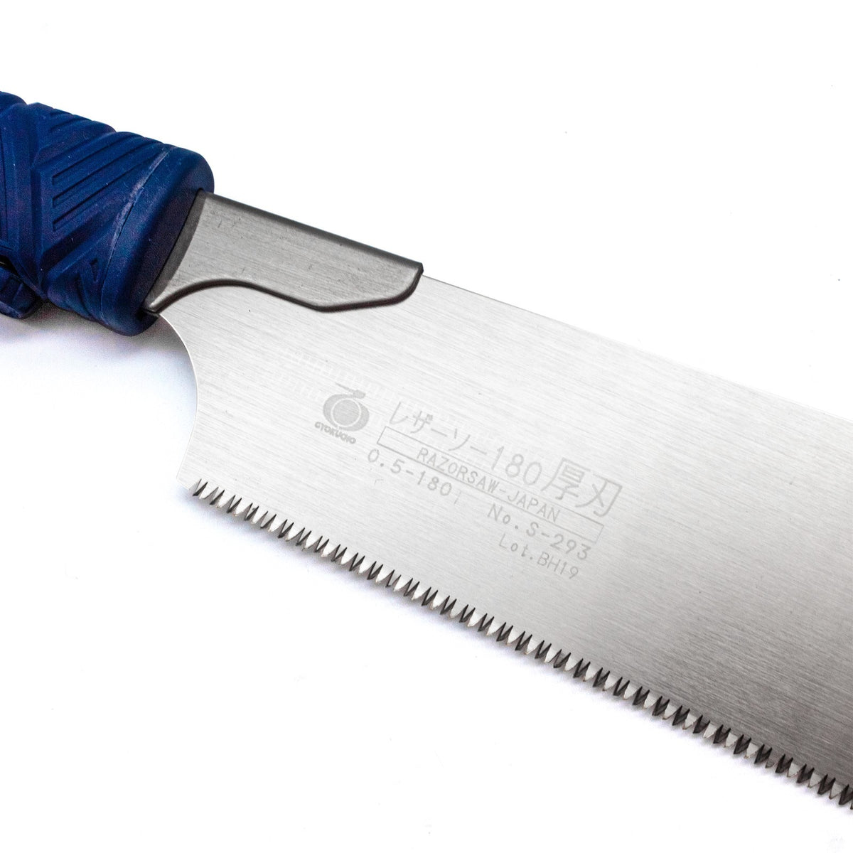 Razorsaw Miniature Kataba Japanese Saw 180mm Blade, angled view showing flexible blade tapering close to spine