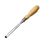 Narex Set of 5 Cryogenic Steel Cabinet Chisels Bevel Edge in Wooden Case, angled view in wooden case