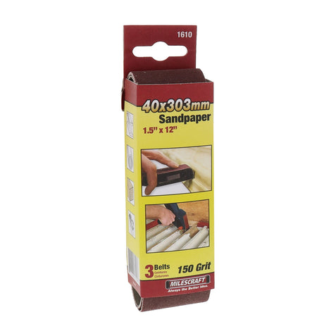 Milescraft Pack of 3 Sanding Belts 40mm x 303mm, premium quality belts for heavy-duty sanding on various surfaces