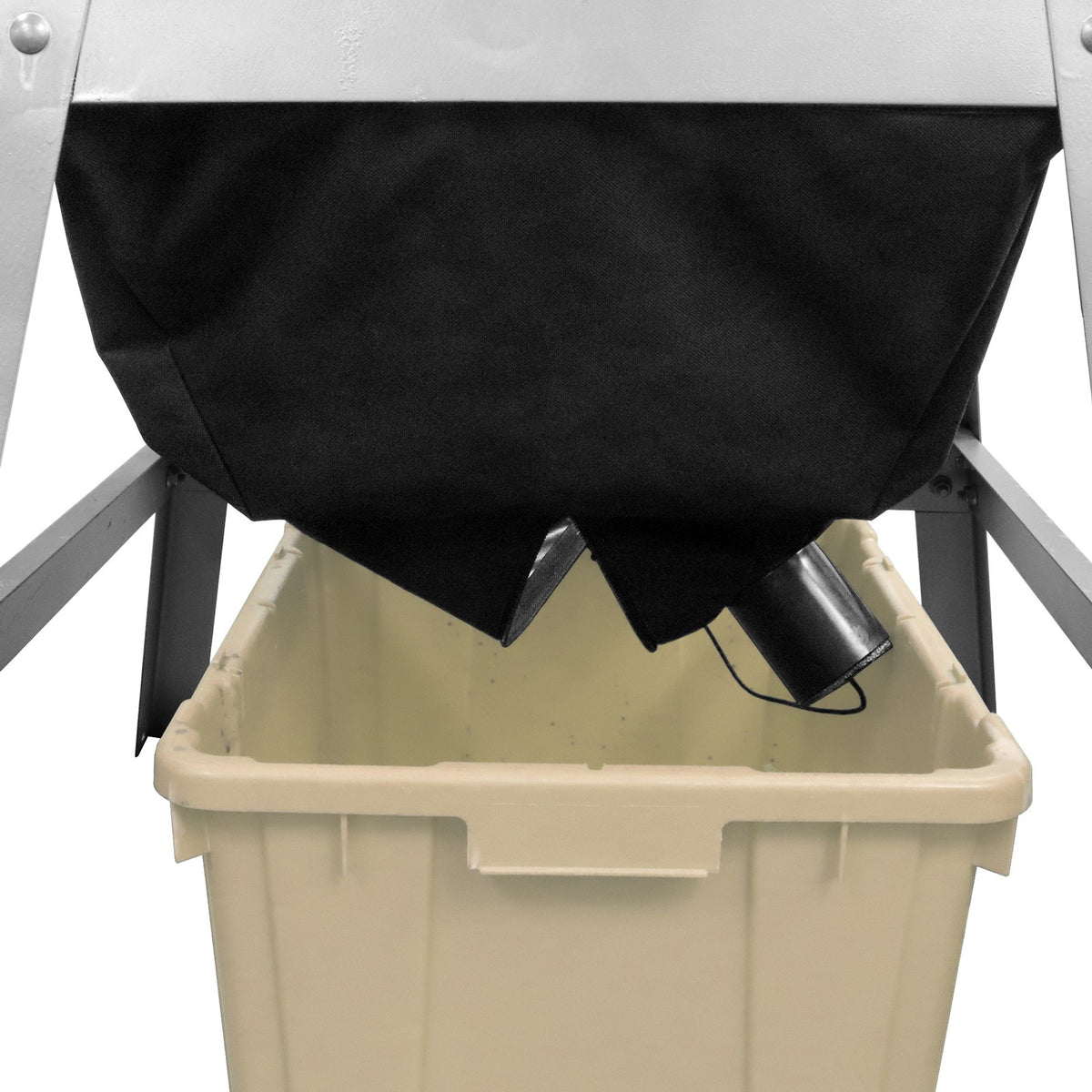 Milescraft DustCutter Table Saw Dust Collection Bag showing attachment to table saw