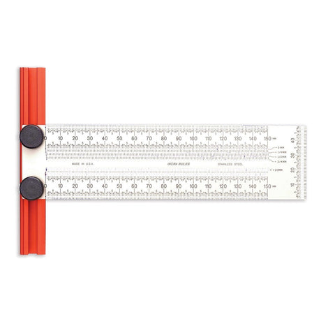 Incra Set of 3 Precision Rules 150mm Metric T-Rule Bend Rule Marking Rule in use on wood surface