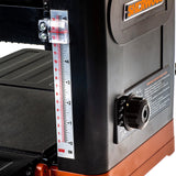 Sherwood 13in Deluxe Benchtop Thicknesser in action smoothing rough timber boards