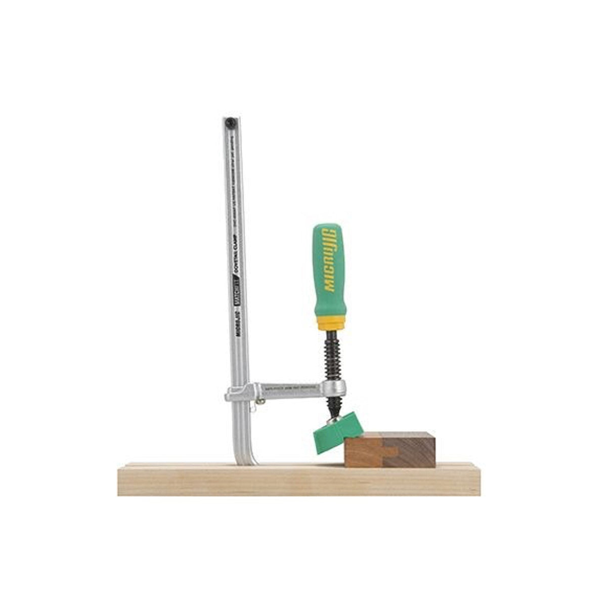 MicroJig Dovetail Track Clamp AP in use, below-surface securing feature demonstrated
