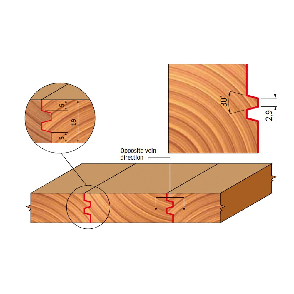 Freud Reversible Glue Joint Router Bit 32mm Cutting Height 1/2in Shank, showcasing precise carbide tip design